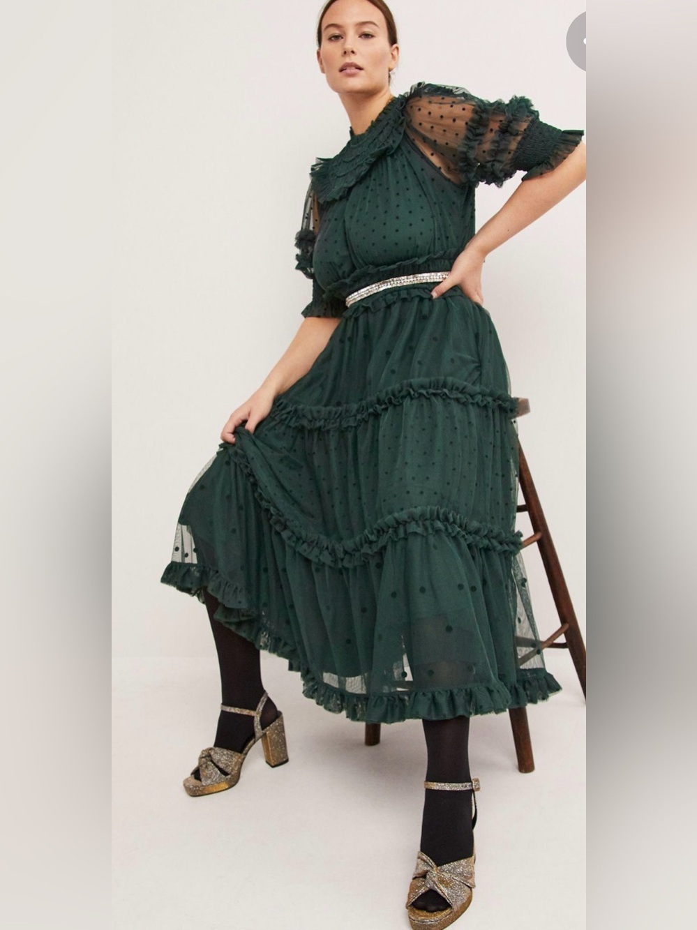 Boden polka dot tulle midi dress size 10P NWT D0361 green